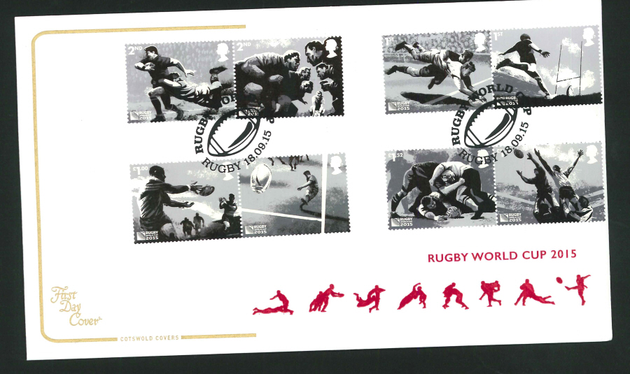 2015 Cotswold Rugby World Cup Set First Day Cover, Pictorial / Rugby Postmark